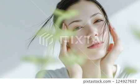 一位擁有美麗、滋潤肌膚的女性肖像 124927687