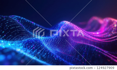 Vibrant abstract waves of neon lights creating a futuristic concept for digital art or technology. Big Data Analysis 124927909