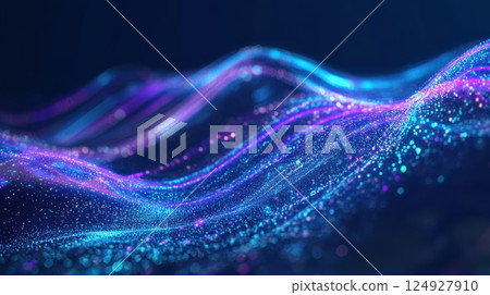 Glowing blue and purple neon waves in abstract digital landscape. Big Data Analysis 124927910