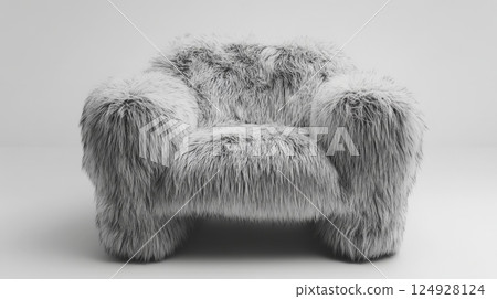 Fluffy gray armchair inviting relaxation in modern interior design 124928124