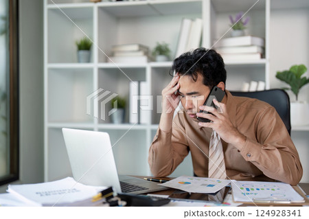 Overworking in business leads to stress an office scene of anxiety in a modern workspace 124928341