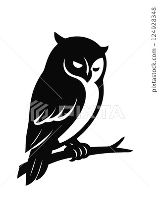 Silhouette illustration of an owl spreading its wings and taking off Silhouette illustration of an owl spreading its wings and taking off 124928348