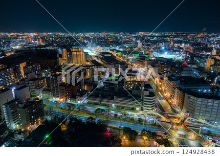 Kawasaki City Hall, Observation Lobby Sky Deck, Kawasaki City, Kanagawa Prefecture. Night view of Kawasaki City from the Sky Deck. Kawasaki City Hall, Observation Lobby Sky Deck, Kawasaki City, Kanagawa Prefecture. Night view of Kawasaki City from the Sky Deck. 124928438
