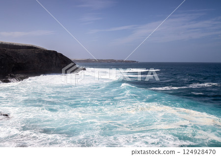 Mountain and Atlantic ocean, Galdar, Gran Canaria 124928470