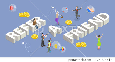 3D Isometric Flat Vector Illustration of Refer a Friend , Referral Program 3D Isometric Flat Vector Illustration of Refer a Friend , Referral Program 124928518