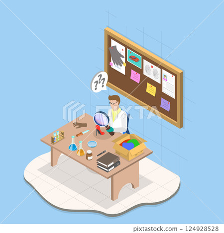 3D Isometric Flat Vector Illustration of Forensic Science, Criminology 124928528