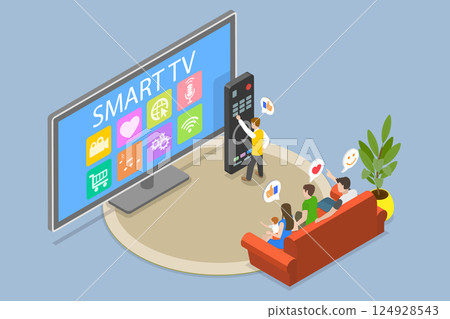 3D Isometric Flat Vector Illustration of Smart Tv, Live Streaming 124928543