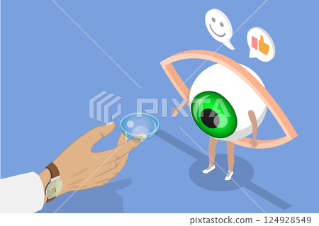 3D Isometric Flat Vector Illustration of Contact Lenses , Ophthalmology 124928549