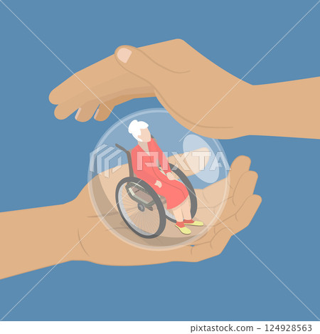 3D Isometric Flat Vector Illustration of Senior Assistance and Care, Nursing Home 124928563