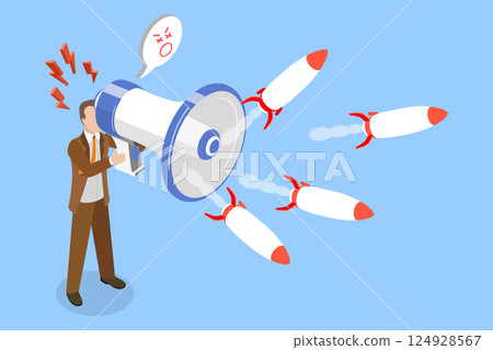 3D Isometric Flat Vector Illustration of War Propaganda, Inciting Hatred 124928567