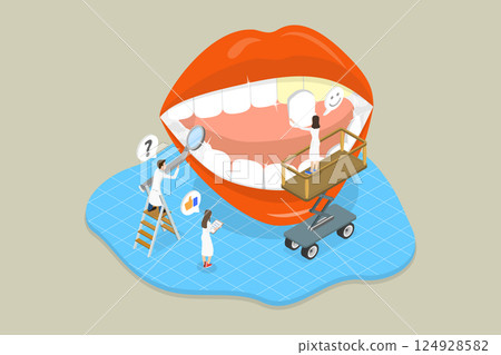 3D Isometric Flat Vector Illustration of Cosmetic Dentistry Service, Dental Veneers 124928582