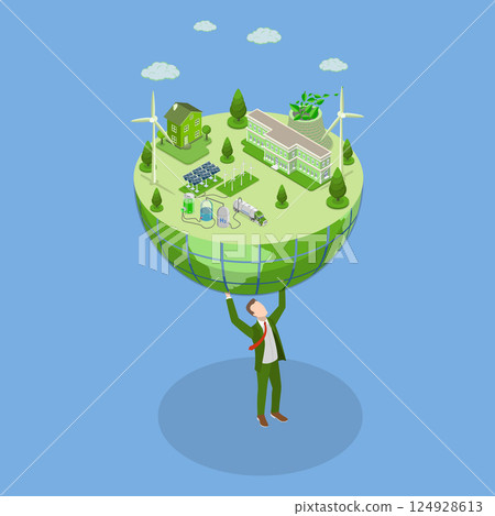 3D Isometric Flat Vector Illustration of Clean Sustainable Industries, Alternative Sustainable Eco Energy 3D Isometric Flat Vector Illustration of Clean Sustainable Industries, Alternative Sustainable Eco Energy 124928613