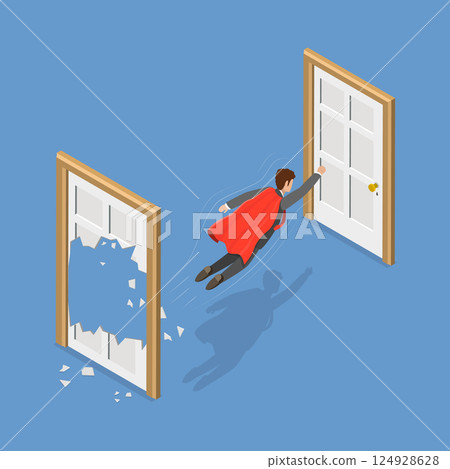 3D Isometric Flat Vector Illustration of Overcoming Challenges, Brute Force to Reach a Goal 124928628