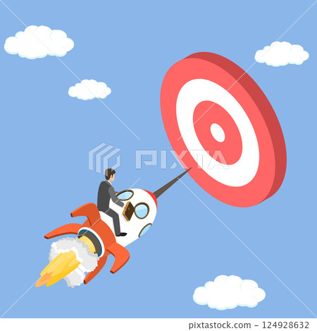 3D Isometric Flat Vector Illustration of Fly To Target, Boosting Business Acceleration 124928632