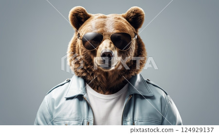portrait of a brown bear wearing sunglasses, generative ai 124929137