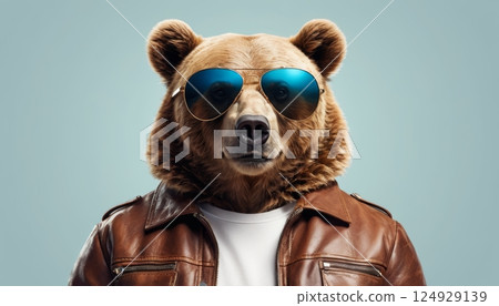 portrait of a brown bear wearing sunglasses, generative ai 124929139
