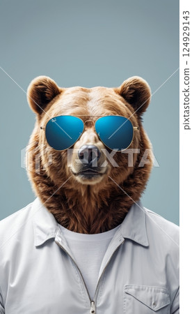 portrait of a brown bear wearing sunglasses, generative ai 124929143