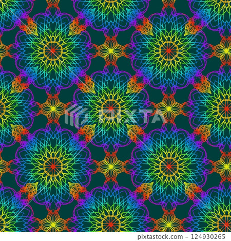 Seamless pattern with sunflowers. Endless knitted ornament. Seamless pattern with sunflowers. Endless knitted ornament. 124930265