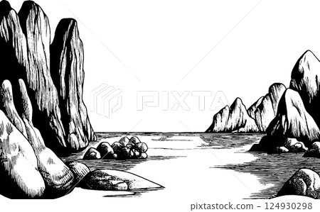 Serene Black and White Landscape Illustration 124930298