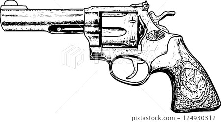 Illustration of a Detailed Revolver Illustration of a Detailed Revolver 124930312