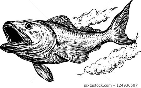 Dynamic Illustration of a Jumping Fish Dynamic Illustration of a Jumping Fish 124930597