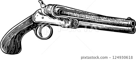 Vintage Double-Barrel Shotgun Illustration Vintage Double-Barrel Shotgun Illustration 124930618