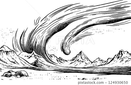 Comet Over Mountainous Landscape 124930650