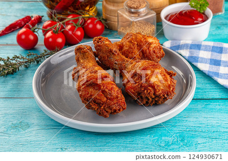 Crispy fried chicken drumsticks leg 124930671