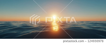 Sunrise over calm ocean waves with vibrant colors and soothing reflections 124930978