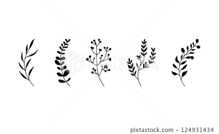 Bold silhouette botanical element. A bold silhouette botanical element with high contrast leaf and plant shapes. 124931434