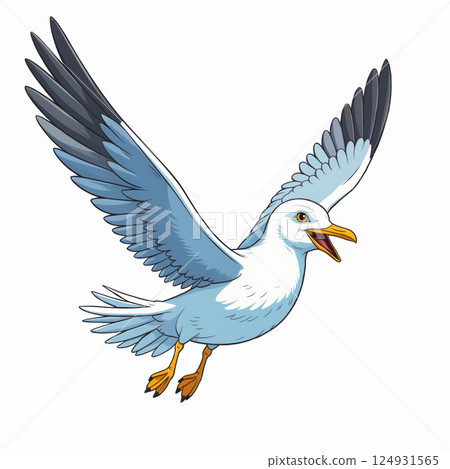 A seagull in flight. 124931565