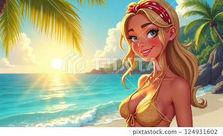 Beach babe at sunset. 124931602