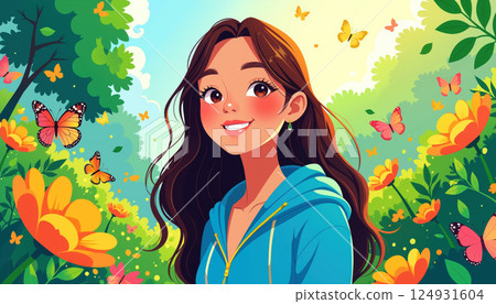 Smiling woman in nature. 124931604