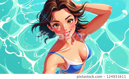 Joyful woman in water. 124931611