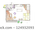 Residential interior perspective drawing 124932093