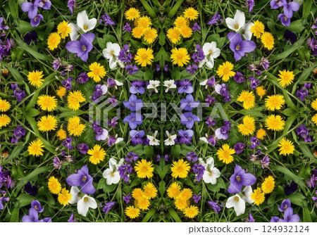 Wildflower bloom kaleidoscope pattern showcasing vibrant colors in nature's tapestry 124932124