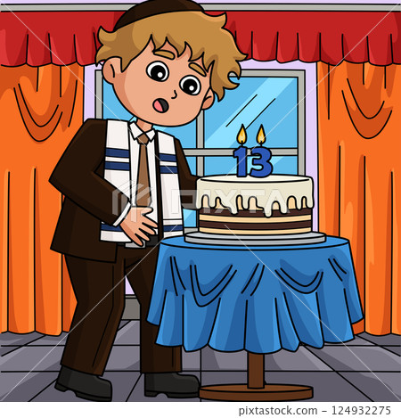 Bar Mitzvah Boy Turning 13 Colored Cartoon Bar Mitzvah Boy Turning 13 Colored Cartoon 124932275