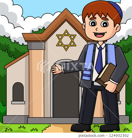 Bar Mitzvah Boy at Synagogue Celebrating Colored Bar Mitzvah Boy at Synagogue Celebrating Colored 124932302