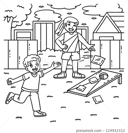 Cornhole Children Playing Coloring Page for Kids Cornhole Children Playing Coloring Page for Kids 124932312