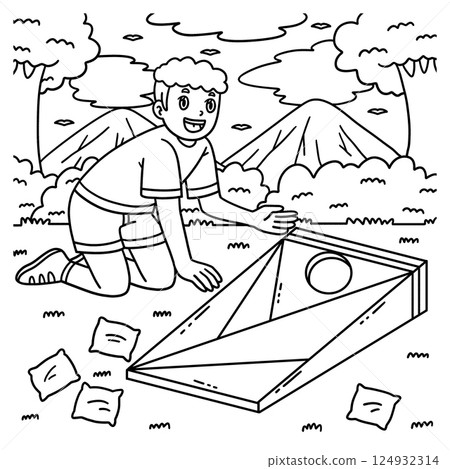 Cornhole Boy Setting Up Board Coloring Page  124932314