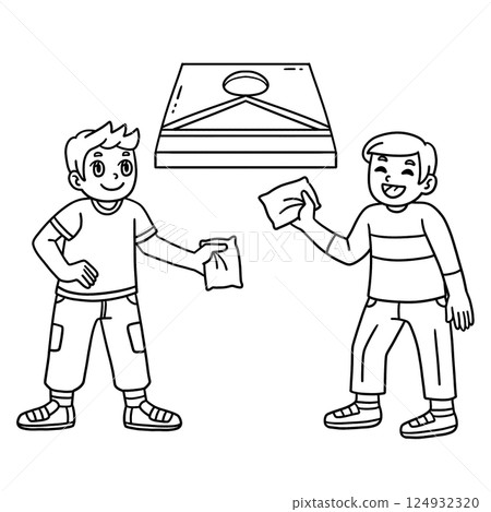 Cornhole Boys Playing Isolated Coloring Page Cornhole Boys Playing Isolated Coloring Page 124932320