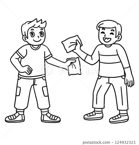 Cornhole Boys Holding a Bag Isolated Coloring Cornhole Boys Holding a Bag Isolated Coloring 124932321