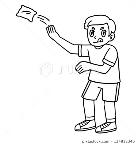 Cornhole Boy Throwing Bag Isolated Coloring Page  124932340