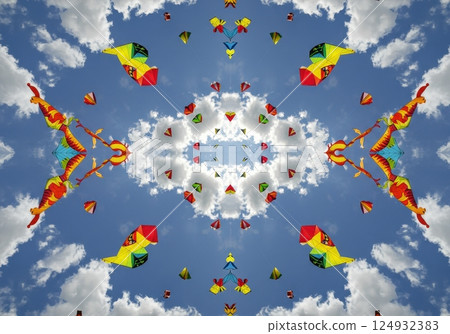 Colorful kites kaleidoscope pattern 124932383