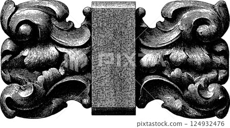 Ornate vintage decorative wood carving with intricate floral design 124932476