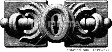 Ornate vintage keyhole design with baroque style elements 124932477