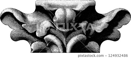 Ornate vintage architectural capital design with stylized leaf patterns Ornate vintage architectural capital design with stylized leaf patterns 124932486