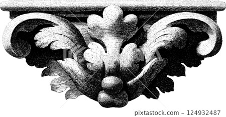 Ornate baroque architectural detail with carved acanthus leaf design 124932487