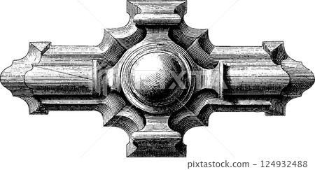 Intricate vintage decorative ornament cross design engraving 124932488