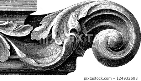 Ornate black and white architectural scroll motif design Ornate black and white architectural scroll motif design 124932698